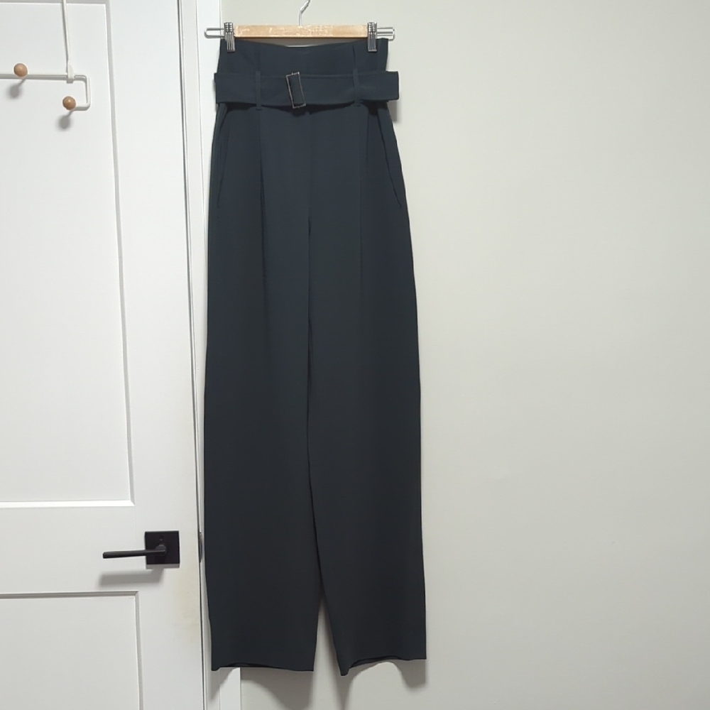 NWOT Babaton Dark Green Wide Leg Pants with Elegant Silhouette